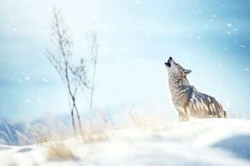 white wolf howling in a snowy landscape