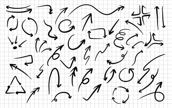 Vector curved sketch arrows collection hand drawn vector arrows pointing different directions