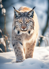 Fototapeta premium A lonely lynx in the winter forest