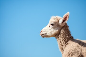 profile of a lamb against a cloudless blue sky - obrazy, fototapety, plakaty