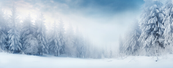 winter forest with snow-covered trees, creating a peaceful and enchanting background