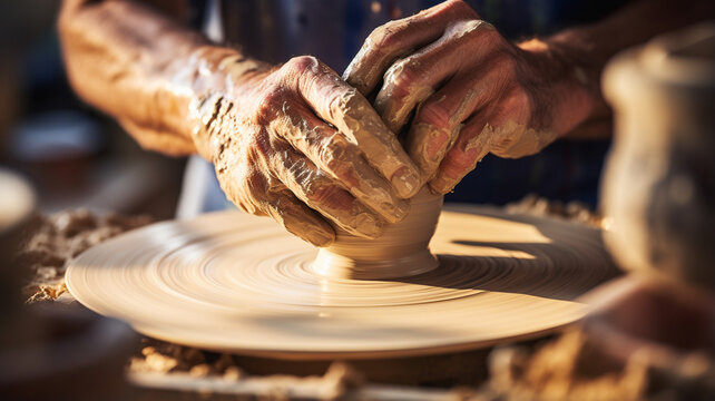 A Beautiful Close-up Shot Of Wet Male Hands Working With Clay․