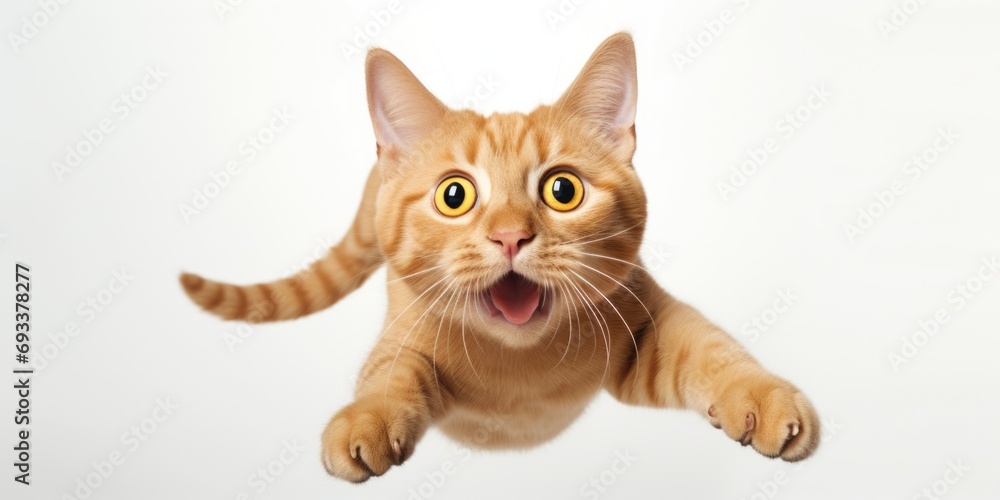 Poster a cat with its mouth open in a curious expression. perfect for pet-related articles and blogs