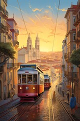 a trolleys on a street in a city