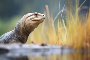 Fototapeta premium side profile of a monitor lizard hunting in a swamp