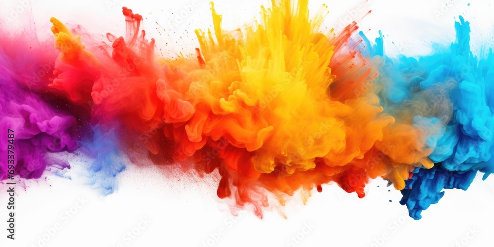 Poster A vibrant burst of colored powder fills the air, creating a beautiful rainbow effect. Perfect for adding a pop of color and excitement to any project or event