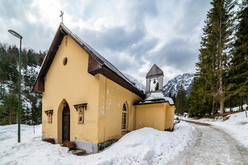 
Tarvisio. Riofreddo valley in winter. At the foot of the Julian Alps