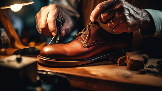 Active Seniors old shoemaker lether Generative Ai