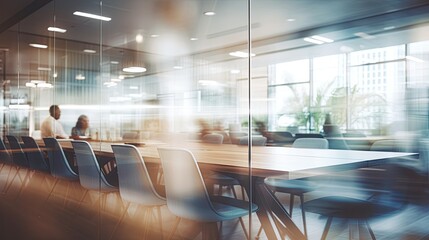 Blurred background image of a meeting room in a modern office. Business, - obrazy, fototapety, plakaty