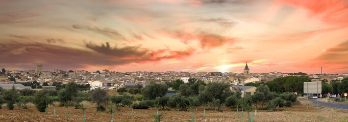 Panoramic view at sunset of Tarazona de la Mancha, La Mancha winegrowing town in the province of...