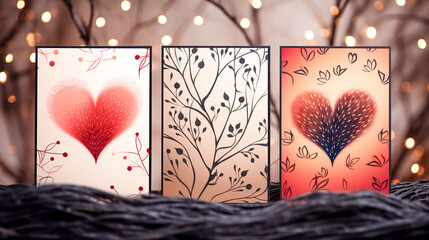Set of Valentines day artistic hand drawn greeting card or background.