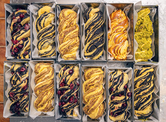 Lot of raw sweet bread babka