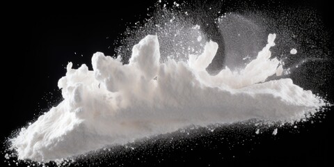 A pile of white powder on a black background. Can be used in various contexts
