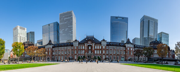 A panoramic view of Tokyo Station, a Japanese station.