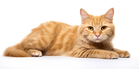 An orange cat peacefully resting on a clean white surface. Perfect for any cat lover or pet-related projects