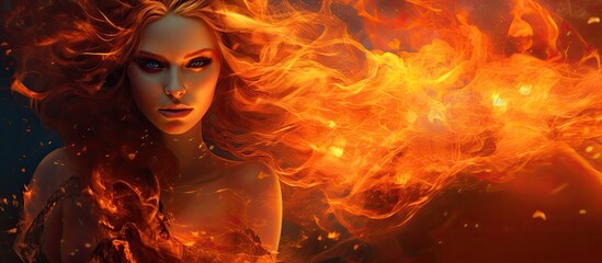 Gorgeous witch engulfed in flames. - obrazy, fototapety, plakaty