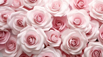 Pink rose blossoms close-up for romantic floral background. Love and beauty in nature.