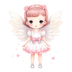 Cute Pink Baby Fairy Watercolor Clipart Illustration