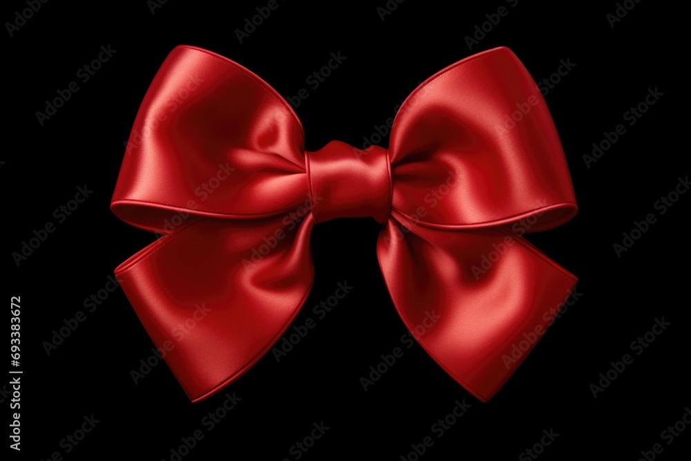 Poster A simple and elegant red bow placed on a black background. Perfect for adding a touch of sophistication to any design or project