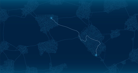 Map mobile app planning travel data on distance. Huge map. City map route, location symbols,navigational system mark. Path from point to intended goal, destinations signs. Editable vector illustration