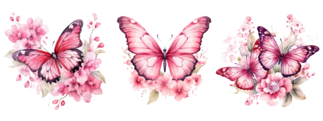 Fotobehang Valentine Watercolor Floral Butterfly © Aspect_Studio