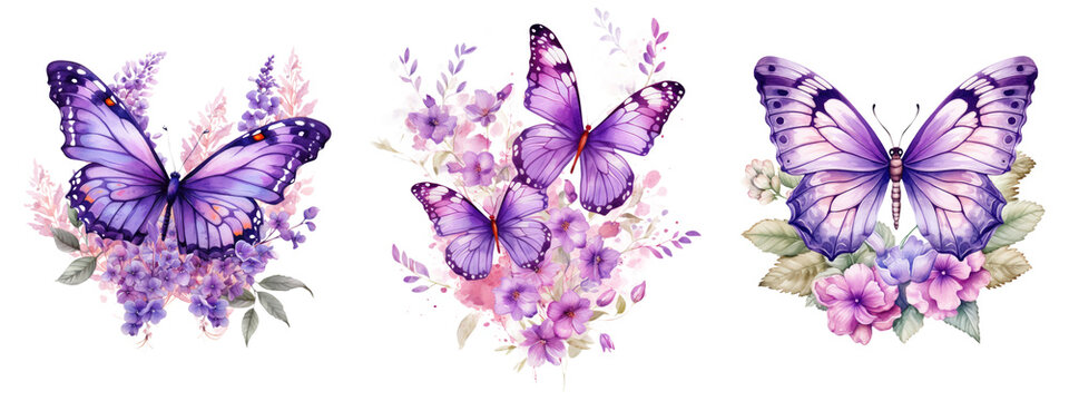 Valentine Watercolor Floral Butterfly