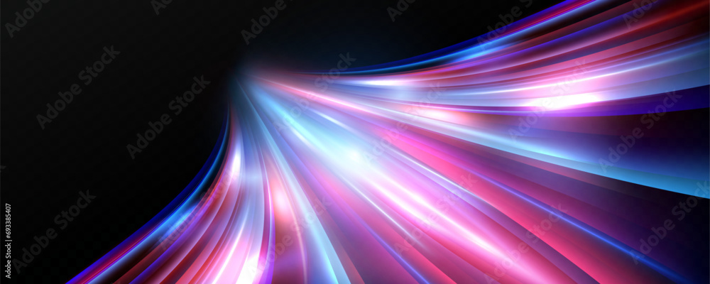 Poster neon red and blue speed lines. speed ​​of acceleration and movement. light trails, motion blur effec