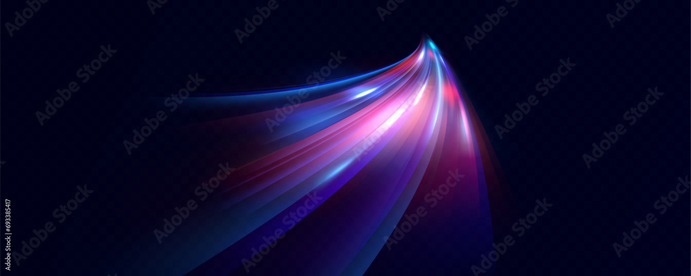 Poster neon red and blue speed lines. speed ​​of acceleration and movement. light trails, motion blur effec