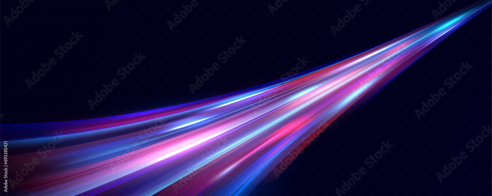 Poster neon red and blue speed lines. speed ​​of acceleration and movement. light trails, motion blur effec