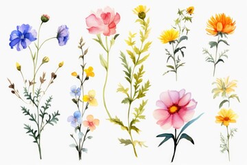 Fototapeta na wymiar Colorful watercolor painting of a bunch of flowers. Suitable for various design projects