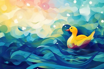 abstract background with yellow duckling floating in the water. abstract background for February 6: Lame Duck Day