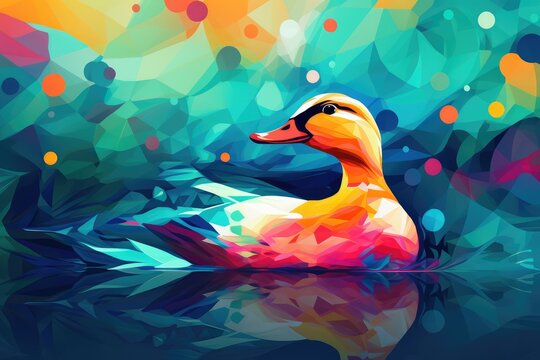 Colorful abstract background with a duck swimming in water. abstract background for February 6: Lame Duck Day