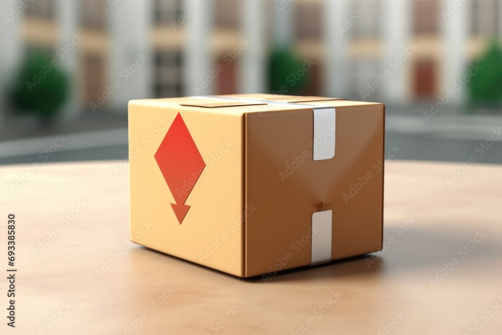 Aufkleber a simple cardboard box placed on a sturdy wooden table. suitable for various uses