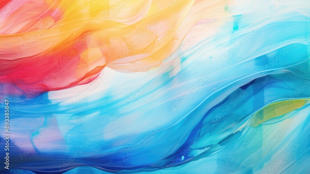 Poster A vibrant abstract painting featuring a combination of blue, yellow, and red colors. Perfect for adding a pop of color to any space
