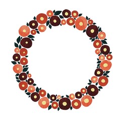 Abstract peony or camellia flower with leaves wreath illustration for decoration on Japanese new year and spring seaonal.