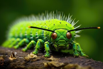Close-up of a vibrant green caterpillar