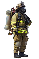 Firefighter with a full-face respirator, PNG image, isolated object
