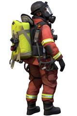 Firefighter with a full-face respirator, PNG image, isolated object