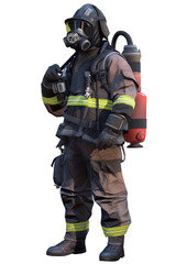 Naklejka premium Firefighter with a full-face respirator, PNG image, isolated object