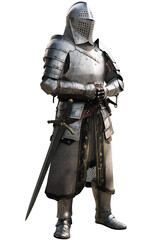 Medieval knight with a visor helmet, PNG image, isolated object