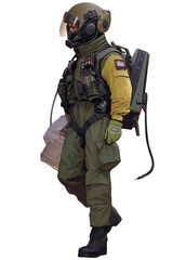 Military pilot with a flight helmet and flight suit, PNG image, isolated object