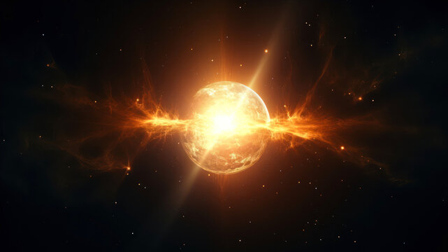 Fiery planet in space. 3d illustration. Space background.