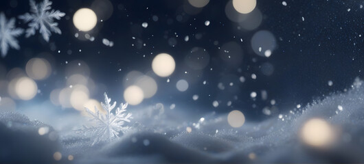 Fototapeta na wymiar Falling snowflakes Wintertime with bokeh background, wallpaper.