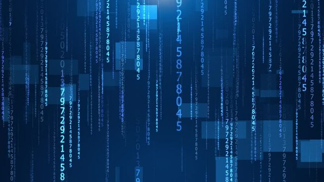 Abstract blue binary code background. Web developer. Digital computer code. information flow of digital rain of numbers. data analysis technologies,  big data, Computer Technology Concept.