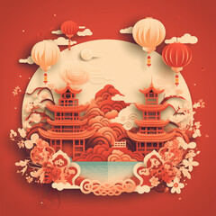 Illustration of chinese festival on color background with asian elements.