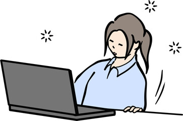 Fototapeta na wymiar パソコン画面の前でがっくり椅子から滑り落ちそうな女性のイラスト