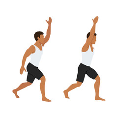 Man doing Split jacks exercise. Flat vector illustration isolated on white background