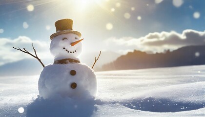Obraz premium snowman on the snow banner wallpaper winter season