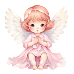 Cute Pink Baby Fairy Watercolor Clipart Illustration