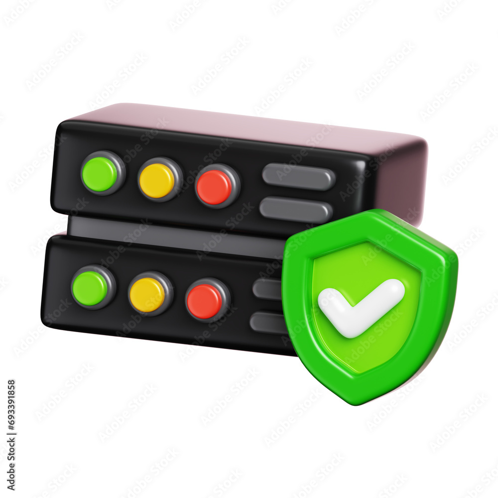 Poster database storage server protection with shield and check mark. computer network and cyber security i